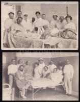 cca 1915-18 I. világháborús magyar kórházi felvétele katonákkal és ápolónőkkel, egyik postázott, másik Frussa Ede budapesti fényképész által pecséttel jelzett, vintage fotólapok, 8x14 cm