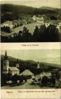 1928 Zalatna, Zlatna; Piata cu m. Breaza, Piata cu bisericile ort. gr.-cat si rom.-cat., Farmacia / Fő tér, gyógyszertár, görögkeleti, görög és római katolikus templom. Traian Baicu kiadása / main square, pharmacy, Greek Orthodox and Catholic and Roman Catholic churches (EK)