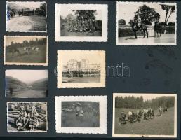 cca 1942 Horthy-katonákról készült vegyes fényképek, albumlapra ragasztva, 9 db fotó, 4×6 és 6,5×9 cm közötti méretekben