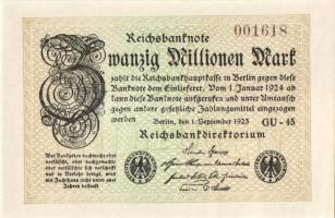 Német Birodalom / Weimari Köztársaság 1923. 20.000.000M (3x) "Gitter mit 8" vízjellel, egy...