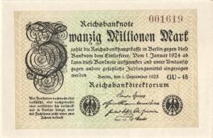 Német Birodalom / Weimari Köztársaság 1923. 20.000.000M (3x) "Gitter mit 8" vízjellel, egy...