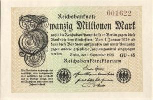 Német Birodalom / Weimari Köztársaság 1923. 20.000.000M (4x) "Gitter mit 8" vízjellel, egy...