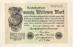 Német Birodalom / Weimari Köztársaság 1923. 20.000.000M (4x) "Gitter mit 8" vízjellel, egy...