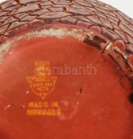 Zsolnay modern ökörvér mázas, repesztett mázas porcelán váza, jelzett, 1960 körül, kis kopásokkal, m...