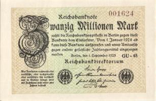 Német Birodalom / Weimari Köztársaság 1923. 20.000.000M (3x) "Gitter mit 8" vízjellel, egymás utáni sorszámokkal T:I