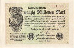 Német Birodalom / Weimari Köztársaság 1923. 20.000.000M (3x) "Gitter mit 8" vízjellel, egy...