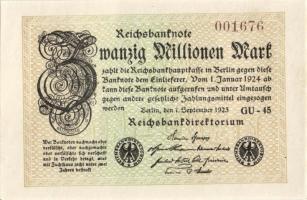 Német Birodalom / Weimari Köztársaság 1923. 20.000.000M (3x) "Gitter mit 8" vízjellel, egy...