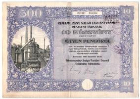 Budapest 1925. "Rimamurány-Salgó-Tarjáni Vasmű Részvény-Társaság" 5 részvénye egyenként 50...