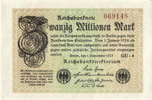 Német Birodalom / Weimari Köztársaság 1923. 20.000.000M (3x) egymás utáni sorszámokkal T:I