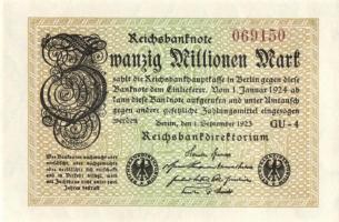 Német Birodalom / Weimari Köztársaság 1923. 20.000.000M (3x) egymás utáni sorszámokkal T:I