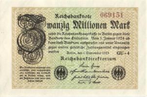 Német Birodalom / Weimari Köztársaság 1923. 20.000.000M (4x) egymás utáni sorszámokkal T:I