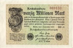 Német Birodalom / Weimari Köztársaság 1923. 20.000.000M (4x) egymás utáni sorszámokkal T:I