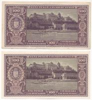 1945. 100P (2x) nem vízjeles papíron, "BÜNTETÉS" szónál "N" felett lemezhiba T:A...