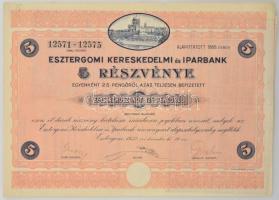 Esztergom 1932. "Esztergomi Kereskedelmi és Iparbank" öt részvénye egyben, 125P-ről, szárazpecséttel és szelvényekkel T:VF / Hungary / Esztergom 1932. "Commerocial and Industrial Bank of Esztergom" 5 shares in one, all about 125 Pengő, with embossed stamp and coupons C:XF