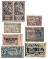8db-os német és osztrák bankjegy tétel, közte Ausztria / Szövetséges megszállás 1944. 10Sch T:közte egy AU, a többi F,VG kis szakadásokkal, folttal 8pcs of mixed german and austrian banknote lot, in it Austria / Allied Occupation 1944. 10 Schilling C:mostly F,VG with one AU exception. Small tear, spot among them