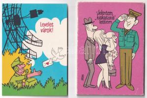 Jelentem kiskatona lettem - 12 db modern katonai humor képeslap sorozat saját tokjában, rajzolta Pus...