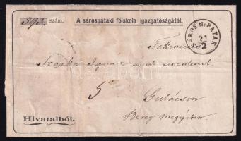 1873 Sárospataki főiskola levele