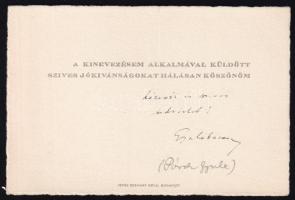 1943 Posch Gyula MNB elnök aláírt köszönőkártyája