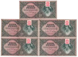 1945. 1000P MNB bélyeggel (5x) sorszámkövetők F 622 002506 - F 622 002510 T:XF-F közte folt