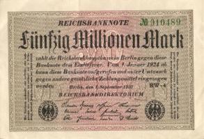 Német Birodalom / Weimari Köztársaság 1923. 50.000.000M (6x) közte kis ugrású ill. egymás utáni sors...