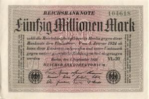 Német Birodalom / Weimari Köztársaság 1923. 50.000.000M (6x) közte kis ugrású ill. egymás utáni sors...