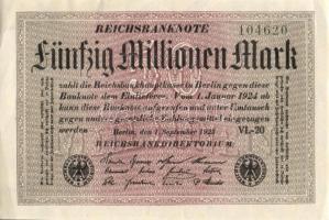 Német Birodalom / Weimari Köztársaság 1923. 50.000.000M (6x) közte kis ugrású ill. egymás utáni sors...