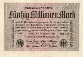 Német Birodalom / Weimari Köztársaság 1923. 50.000.000M (6x) egymás utáni ill. kis ugrású sorszámokkal T:I,I-,II+