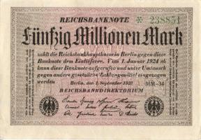 Német Birodalom / Weimari Köztársaság 1923. 50.000.000M (6x) egymás utáni ill. kis ugrású sorszámokk...