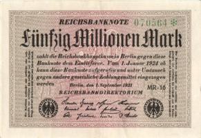 Német Birodalom / Weimari Köztársaság 1923. 50.000.000M (5x) közte egymás utáni ill. kis ugrású sorszámokkal T:II,III