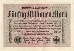 Német Birodalom / Weimari Köztársaság 1923. 50.000.000M (5x) közte egymás utáni ill. kis ugrású sors...