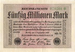 Német Birodalom / Weimari Köztársaság 1923. 50.000.000M (5x) közte egymás utáni ill. kis ugrású sors...