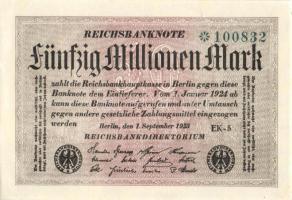 Német Birodalom / Weimari Köztársaság 1923. 50.000.000M (3x) egymás utáni sorszámokkal T:I,I-