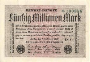 Német Birodalom / Weimari Köztársaság 1923. 50.000.000M (3x) egymás utáni sorszámokkal T:I,I-