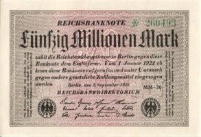 Német Birodalom / Weimari Köztársaság 1923. 50.000.000M (3x) egymás utáni sorszámokkal T:I,I-