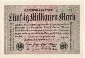 Német Birodalom / Weimari Köztársaság 1923. 50.000.000M (3x) egymás utáni sorszámokkal T:I,I-