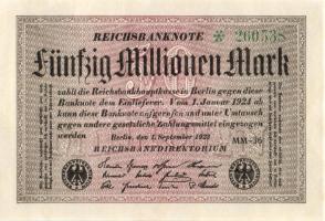Német Birodalom / Weimari Köztársaság 1923. 50.000.000M (5x) egymás utáni sorszámokkal T:I