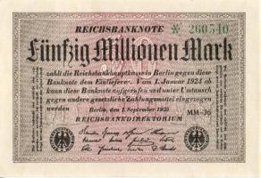 Német Birodalom / Weimari Köztársaság 1923. 50.000.000M (5x) egymás utáni sorszámokkal T:I