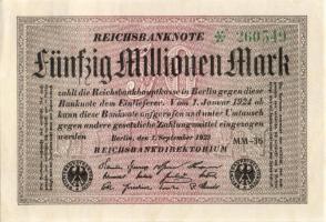 Német Birodalom / Weimari Köztársaság 1923. 50.000.000M (5x) egymás utáni ill. kis ugrású sorszámokk...
