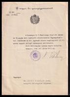 1942 Radocsay László igazságügy-miniszter aláírt hivatalos okirata ügyész részére