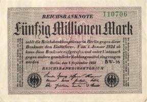 Német Birodalom / Weimari Köztársaság 1923. 50.000.000M (6x) kis ugrású ill. egymás utáni sorszámokk...