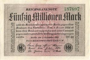 Német Birodalom / Weimari Köztársaság 1923. 50.000.000M (7x) közte kis ugrású ill. egymás utáni sorszámokkal T:I-,II+,II