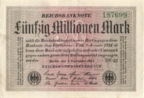 Német Birodalom / Weimari Köztársaság 1923. 50.000.000M (7x) közte kis ugrású ill. egymás utáni sors...