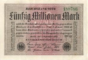 Német Birodalom / Weimari Köztársaság 1923. 50.000.000M (7x) közte kis ugrású ill. egymás utáni sors...