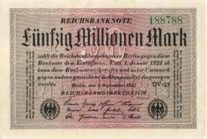 Német Birodalom / Weimari Köztársaság 1923. 50.000.000M (7x) közte kis ugrású ill. egymás utáni sors...