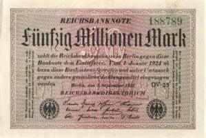 Német Birodalom / Weimari Köztársaság 1923. 50.000.000M (7x) közte kis ugrású ill. egymás utáni sors...