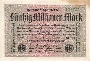 Német Birodalom / Weimari Köztársaság 1923. 50.000.000M (7x) közte kis ugrású ill. egymás utáni sors...