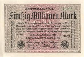 Német Birodalom / Weimari Köztársaság 1923. 50.000.000M (3x) egymás utáni ill. kis ugrású sorszámokk...