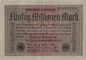 Német Birodalom / Weimari Köztársaság 1923. 50.000.000M (5x) szürke papíron, egymás utáni ill. kis u...