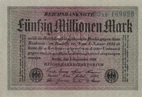 Német Birodalom / Weimari Köztársaság 1923. 50.000.000M (3x) szürke papíron, egymás utáni sorszámokk...