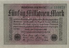 Német Birodalom / Weimari Köztársaság 1923. 50.000.000M (3x) szürke papíron, egymás utáni sorszámokk...